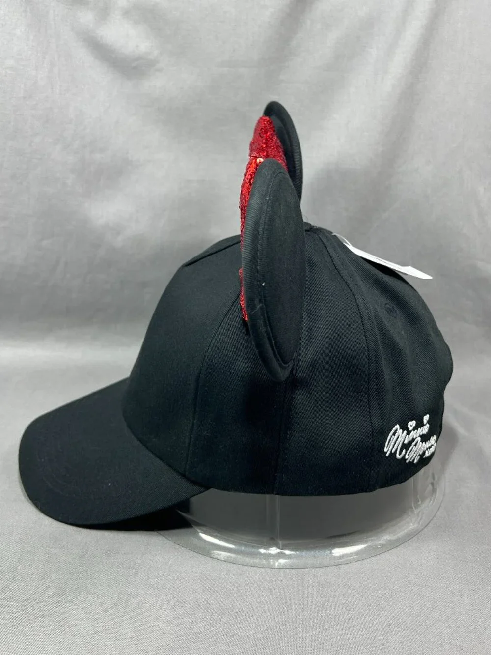 Disney Store Minnie Mouse Ears Hat Black Red Sequin Bow Strapback Adult Ball Cap